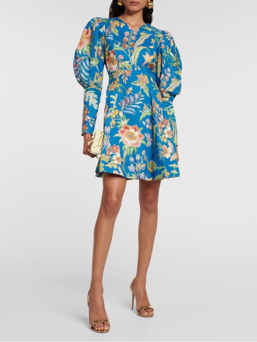 ALÉMAIS June Botanical Floral Puff Sleeve Linen Mini Dress | US 4